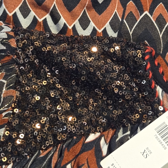 Annthropologie Bl-nk London Metallic Zig Zag Print Sequins Embellished Blouse XS - Picture 5 of 12